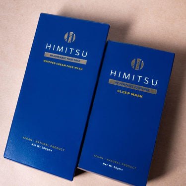 Picture of himitsu Glow set having packaging of whipped cream facewash and sleep mask